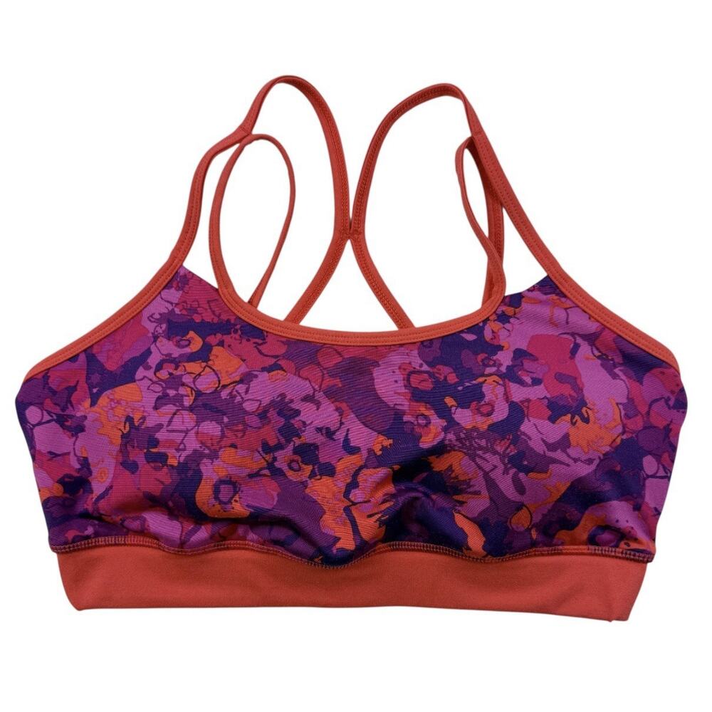 GAIAM Yoga Sport Bra Womens Medium Purple Orange Coral Floral Crisscross Back